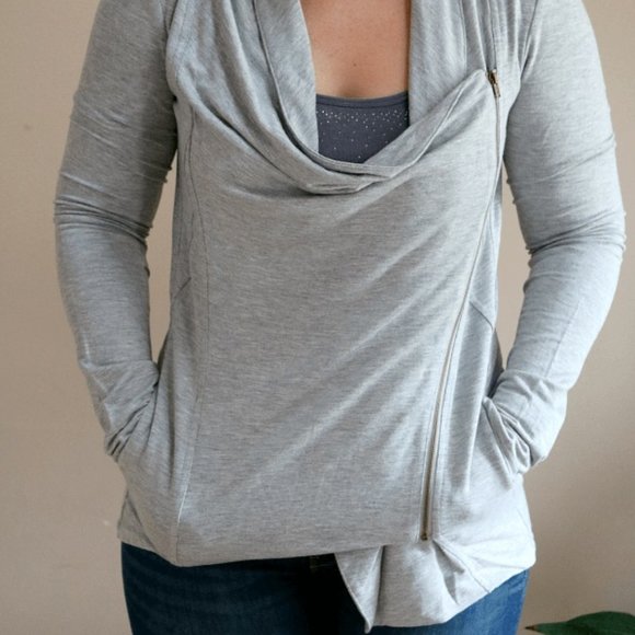 Market & Spruce Sweaters - Alan French Terry Asymmetrial Moto Zip Cardigan by Market & Spruce